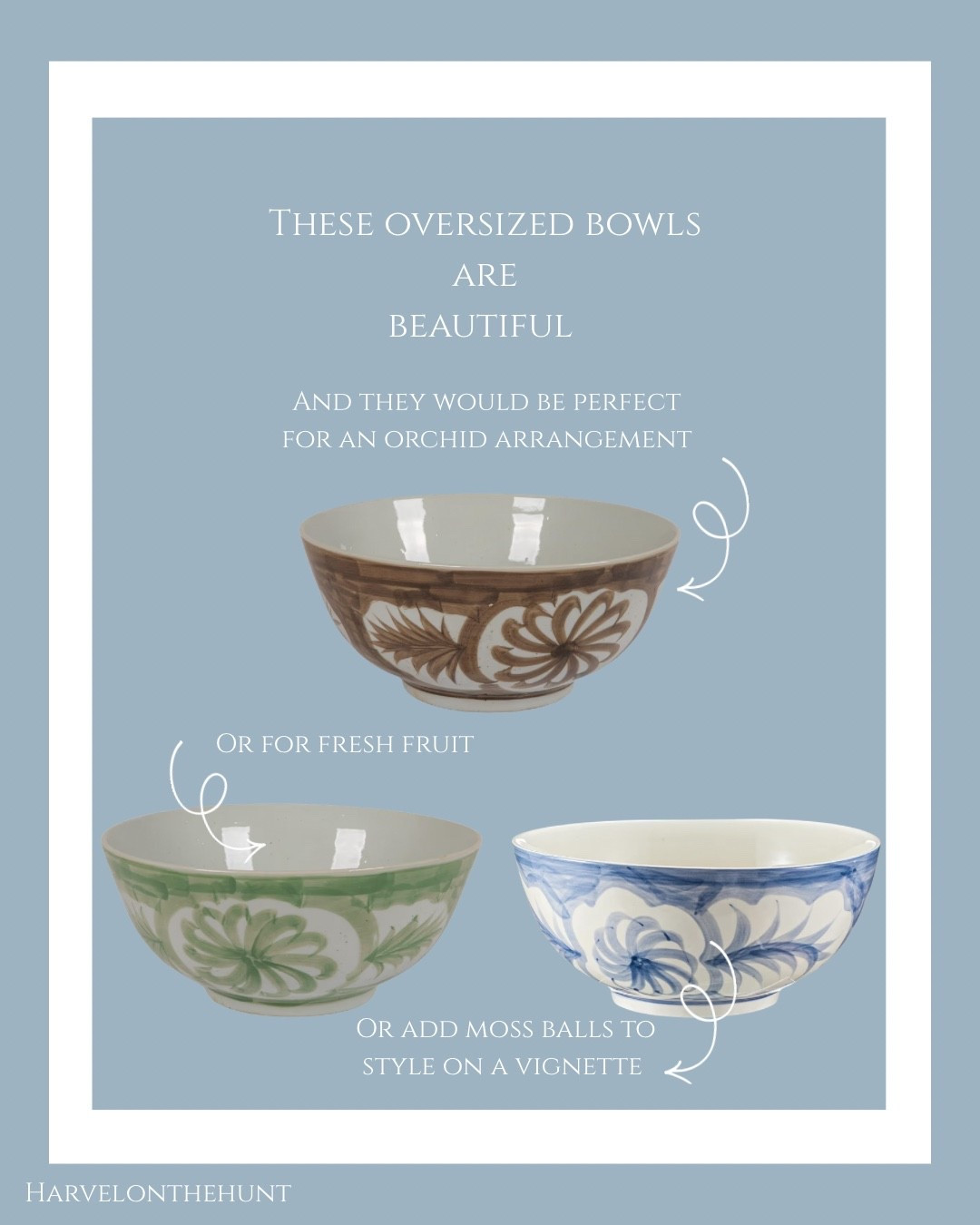 Oversized bowls for home decor grandmillennial home decor finds diy orchid arrangement blue and white home decor 

#LTKHome