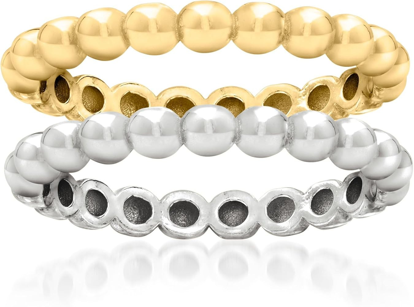 Ross-Simons Sterling Silver and 18kt Gold Over Sterling Jewelry Set: 2 Beaded Rings | Amazon (US)