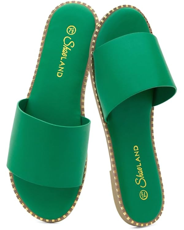 Shoe Land Flat Sandals for Women – Slip-On Slides with Cushioned Footbed | Comfortable Dressy &... | Amazon (US)