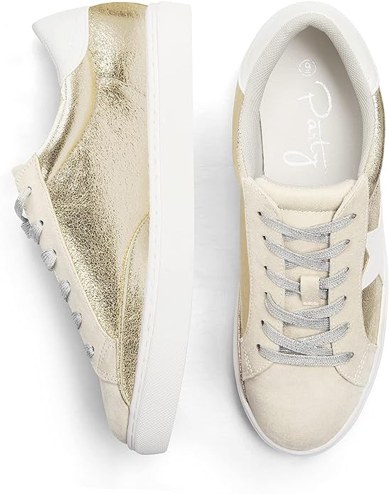 PARTY Women's Fashion Star Sneaker Lace Up Low Top Comfortable Cushioned Walking Shoes | Amazon (US)