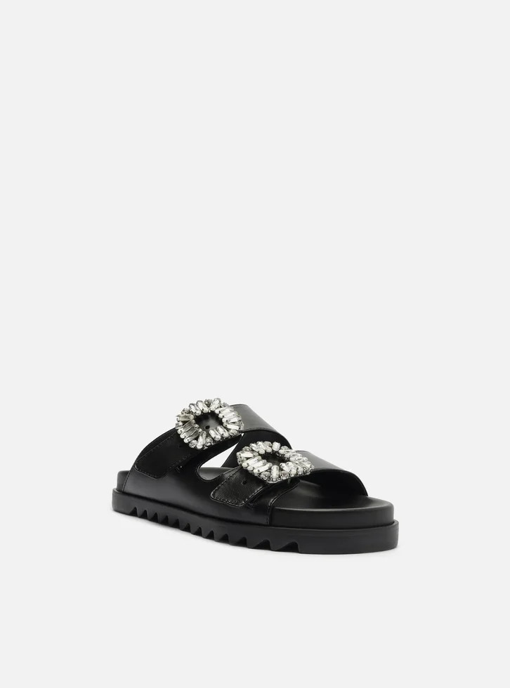 Sandália Slide Flatform Preta Arezzo Couro Pedraria | ZZ Mall (BR)