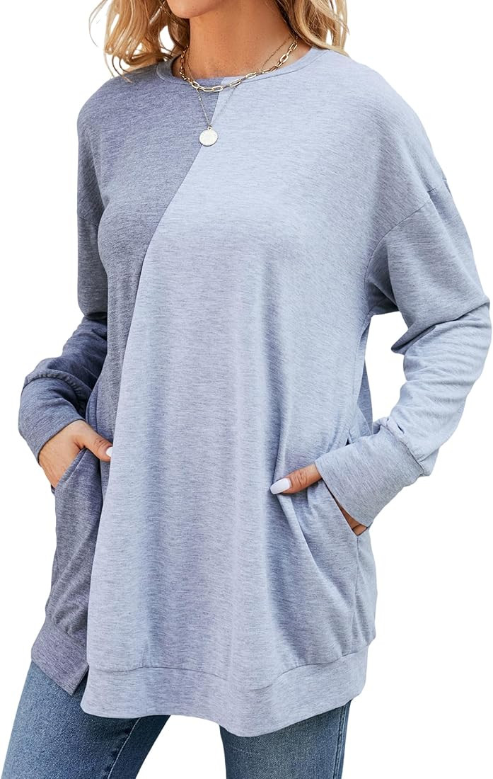 Womens Oversized Long Sleeve Sweatshirt Color Block Tunic With Pockets Fall Casual Shirts Tops 20... | Amazon (US)