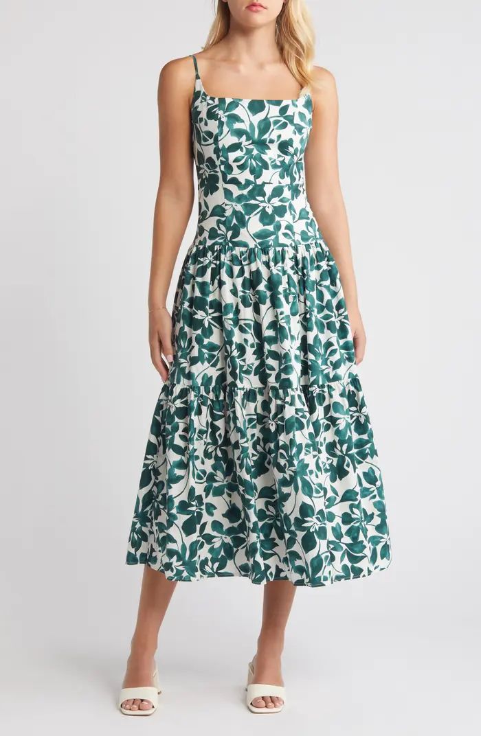 MOON RIVER Floral Tiered Cotton Dress | Nordstrom | Nordstrom