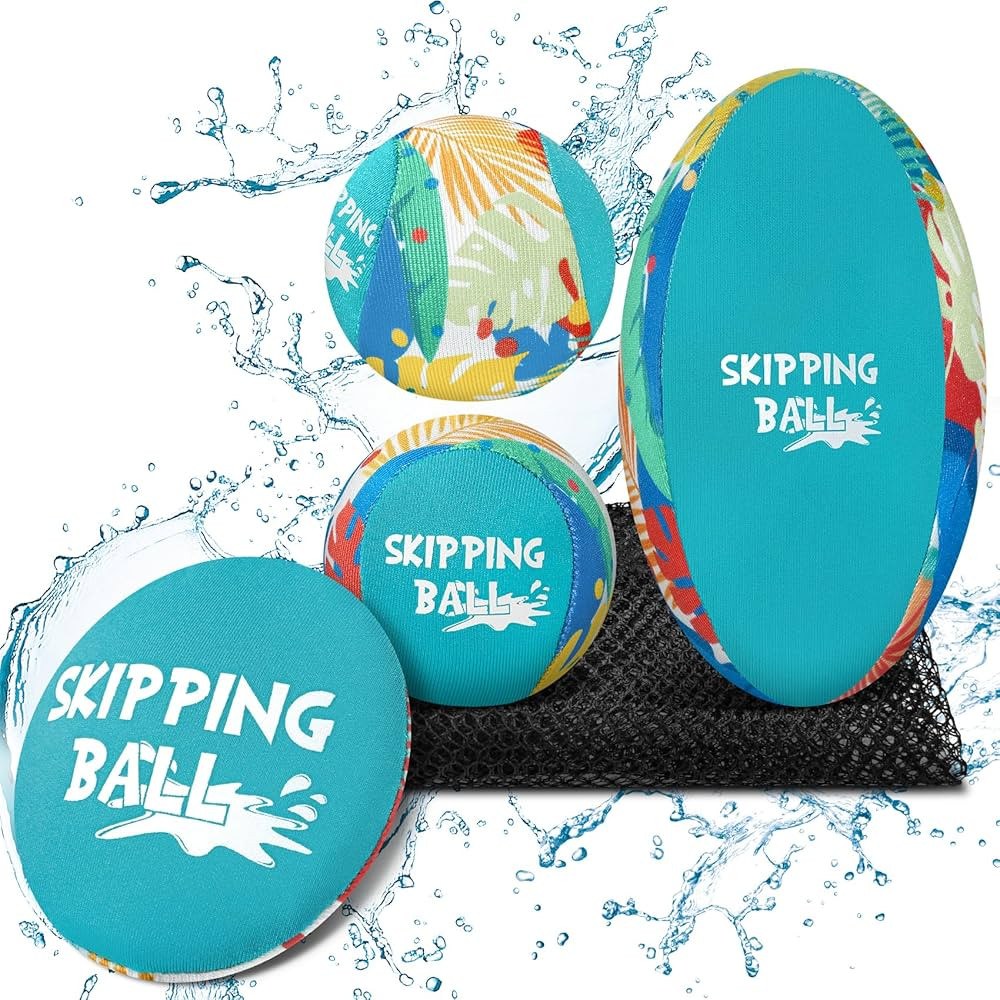 4 Pack Water Skip Ball for Beach Toys, Splash Water Bouncing Ball Beach Ball with Mesh Bag, Pool ... | Amazon (US)