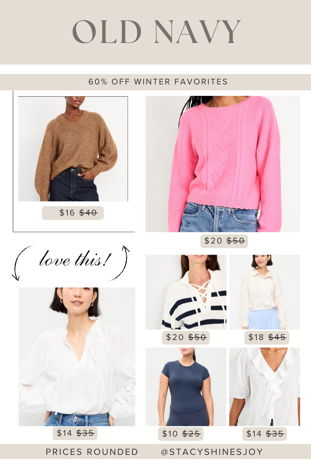 Some real steals going on at Old Navy!
Up to 60% off cute sweaters, tops, sweats, so many color and size options too.  Check it out and get your pick ASAP before sizes become limited!

#supersale #60off #greatdeals #wintersale 

 #LTKOver40 #LTKSaleAlert #LTKMidsize