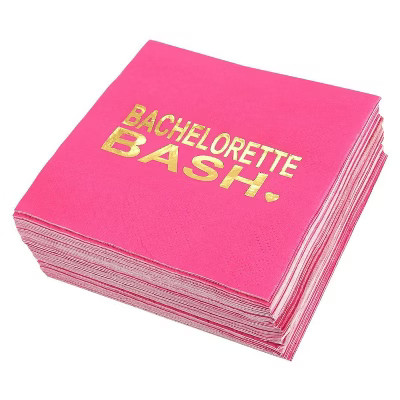 Blue Panda 50 Pcs "Bachelorette Bash" Disposable Paper Napkin Hot Pink Gold Foil 5" Bachelorette ... | Target