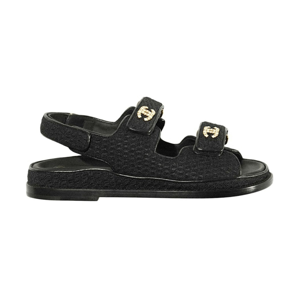 (W) Chanel Dad Sandal Black Knit EU 37.5 | Novelship