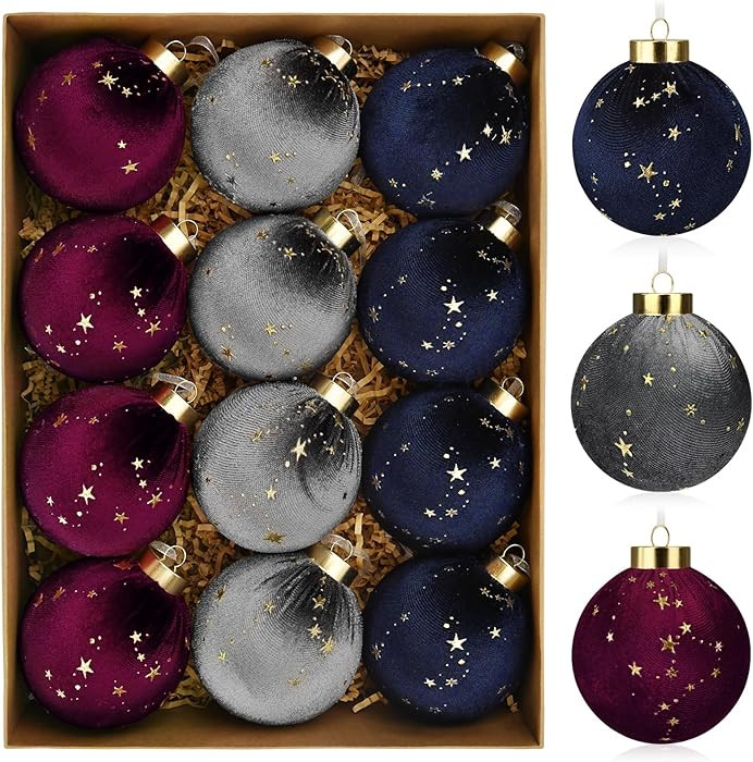 Christmas Tree Ornaments Velvet Balls - 12 Pcs Shatterproof Christmas Tree Hanging Bulbs Decorati... | Amazon (US)