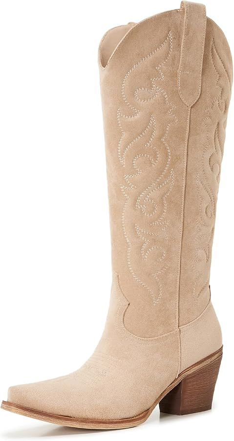 Knee High Cowboy Boots for Women, Suede Western Cowgirl Boots | Amazon (US)