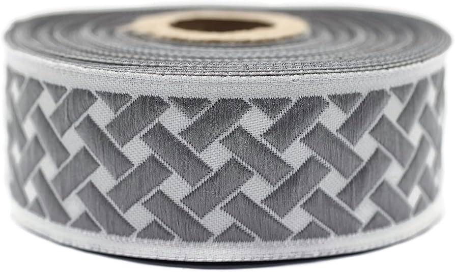 11 Yard Spool 1.37 inch Wide Grey-White Knot Jacquard Ribbon Geometric Trim Jacquard Trims Craft ... | Amazon (US)