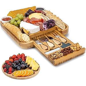 SMIRLY Cheese Board and Knife Set - Charcuterie Board Set, Bamboo Cheese Board Set - Wine, Meat, ... | Amazon (US)