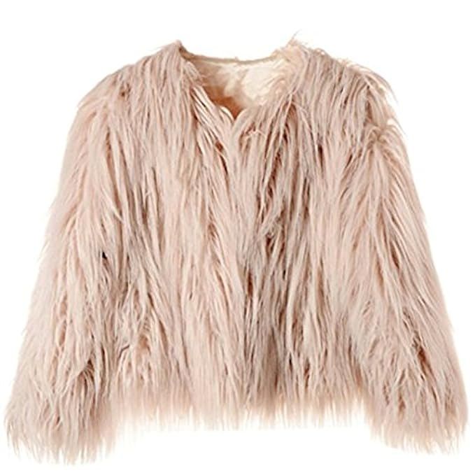 Dikoaina Women's Solid Color Shaggy Faux Fur Coat Jacket | Amazon (US)