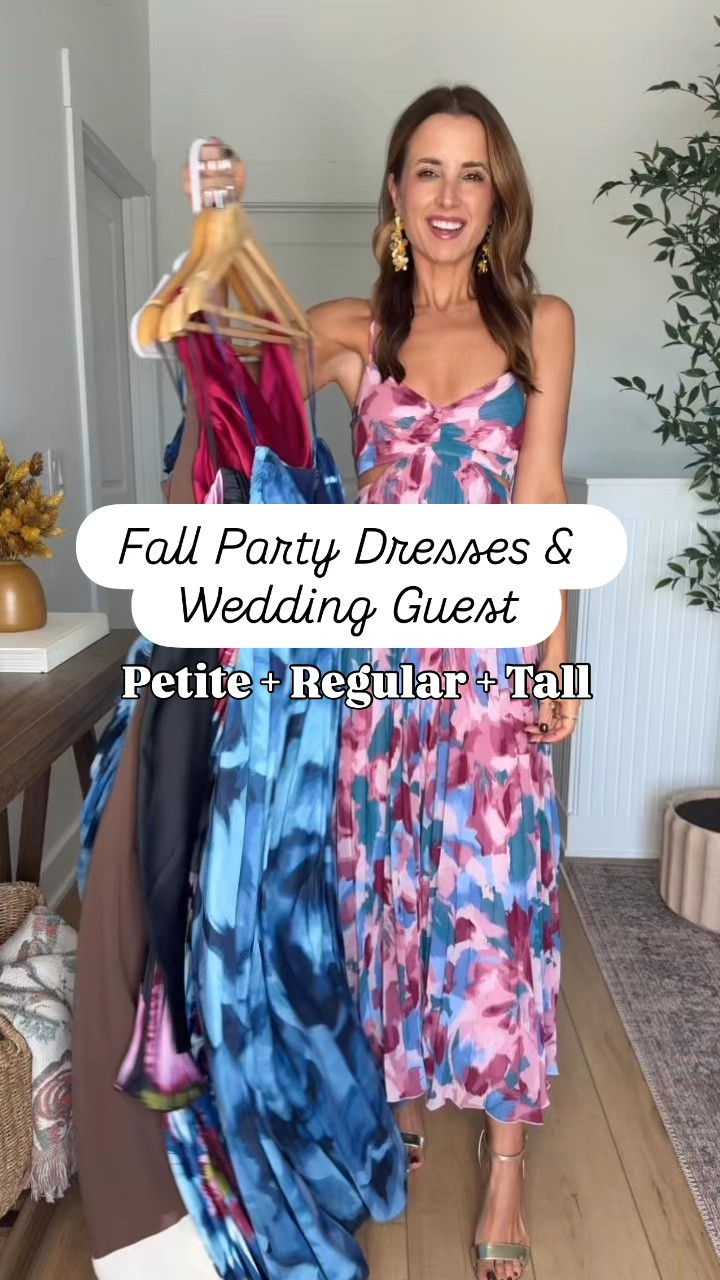 Code AFLTK! Fall wedding guest dresses. Party dresses. Cocktail dresses. Date night outfits. Date night dresses. Dinner dress. Dinner outfit. Rehearsal dinner dress. Welcome party dress. Wedding shower dress. Baby shower dress. 
*I am 5’3, 110, 32b and wearing XXS petite in each. The *liner* on the brown dress runs short on me so I’d probably need regular length in that!

#LTKParties #LTKPetite #LTKWedding