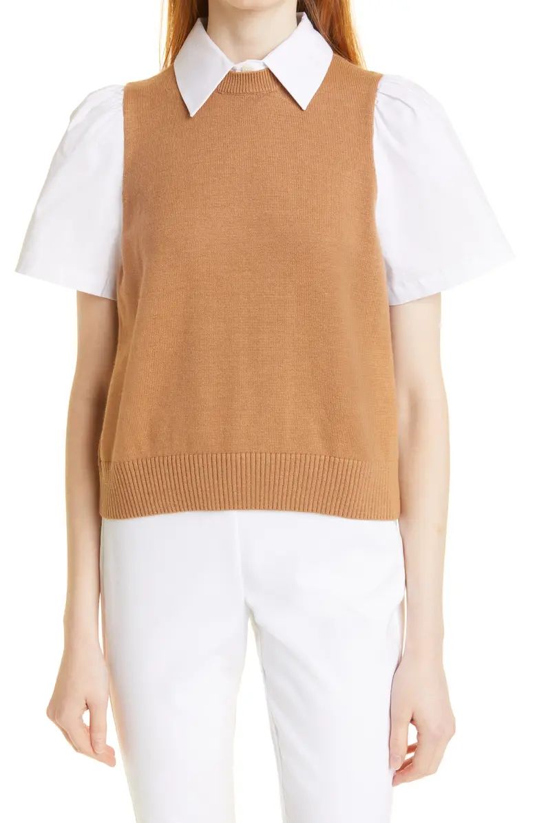 Arya Detachable Collar Mixed Media Top | Nordstrom