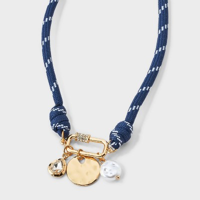 Corded Coin Pearl & Stone Pendant Necklace - A New Day™ Navy | Target