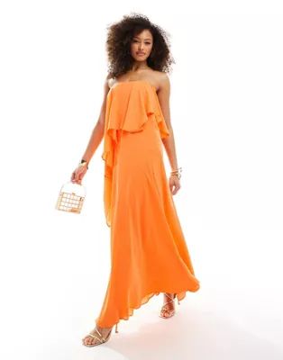 ASOS DESIGN bandeau double layer bias maxi dress in bright orange | ASOS (Global)