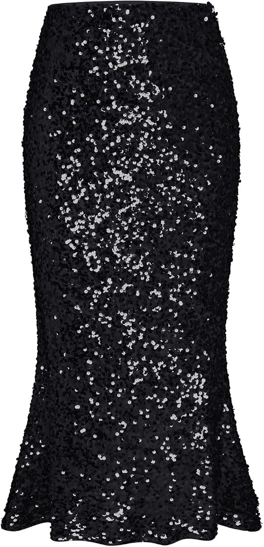 GRACE KARIN Women's Sequin Skirt Elastic High Waist Ruffled Hem Night Out Party Bodycon Midi Skir... | Amazon (US)