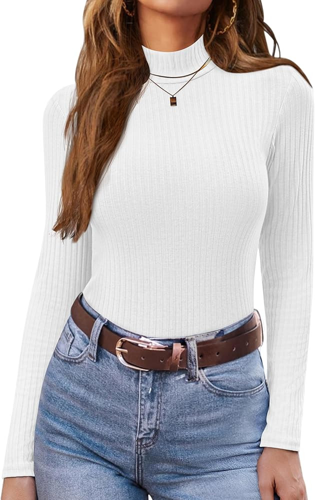 Ekouaer Women's Mock Turtleneck Long Sleeve Shirts Ribbed Knit Lightweight Pullover Sweater Stret... | Amazon (US)