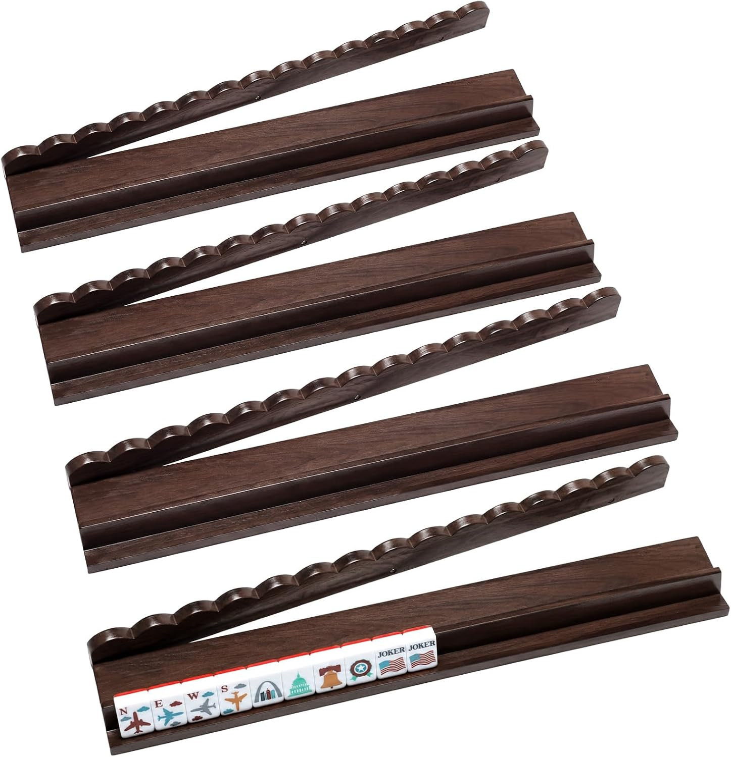 Leinuosen 4 Pcs Wooden Scalloped Mahjong Racks with Pushers | Amazon (US)