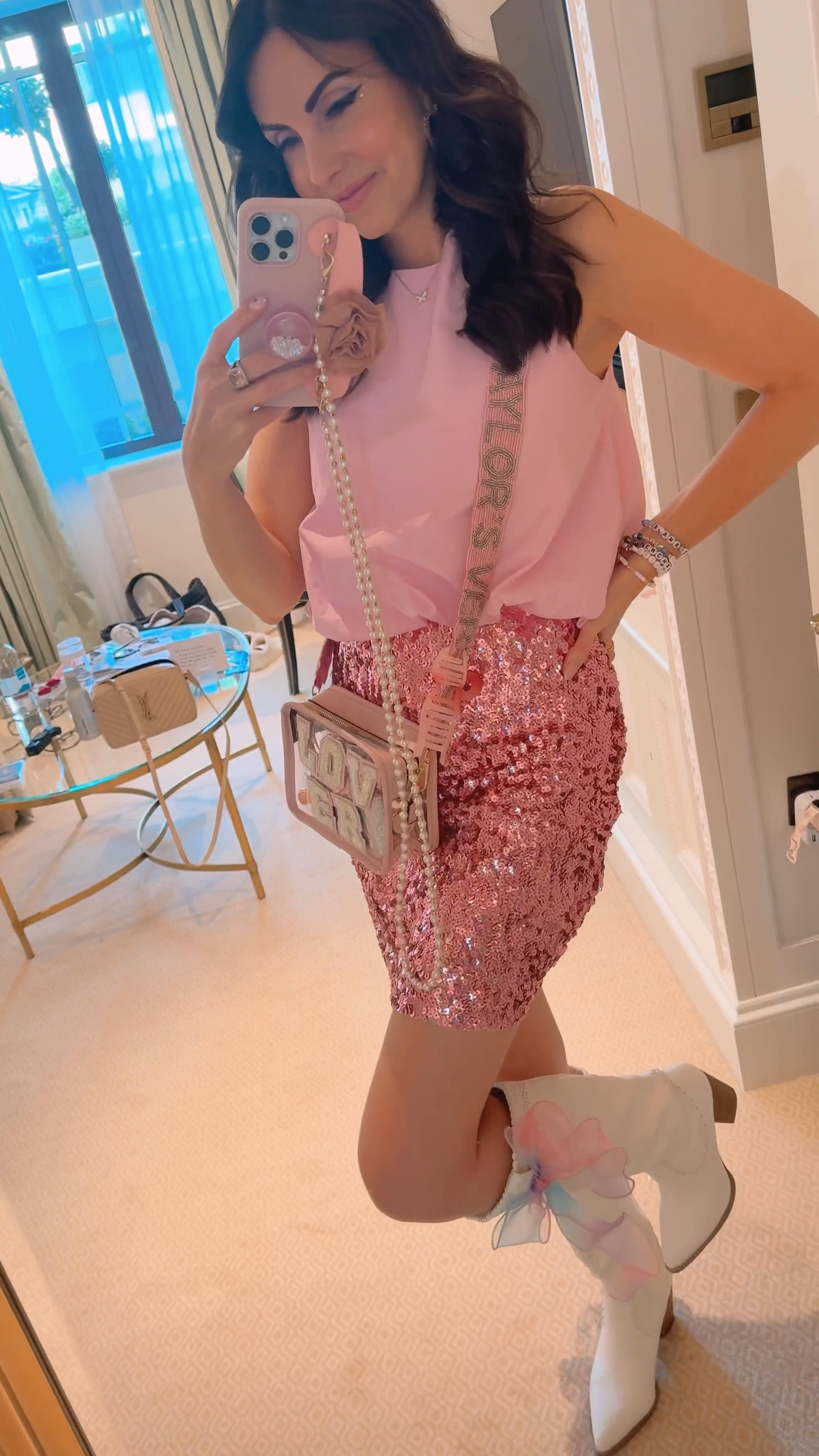 Eras tour London night 5 Look!! Obsessed with this $26 Amazon sequin skirt! Found the pink top at Zara and the lover ribbon on temu! 

#LTKParties #LTKVideo #LTKFindsUnder50