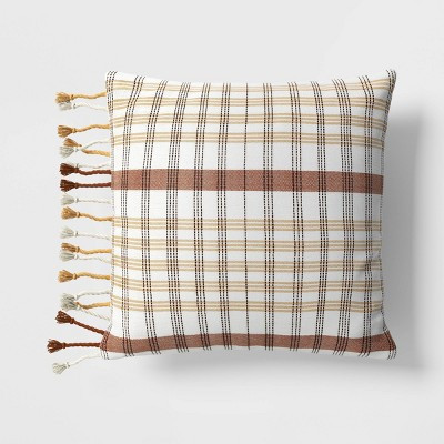 20"x20" Plaid and Tassels Square Outdoor Throw Pillow Rust/Apricot - Threshold™ | Target