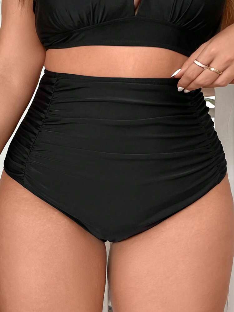 Swim Basics Summer Beach Plus High Waisted Bikini Bottom | SHEIN