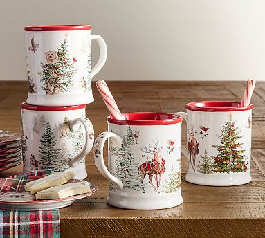 Enchanted Forest Stoneware Mugs - Set of 4 | Pottery Barn (US)