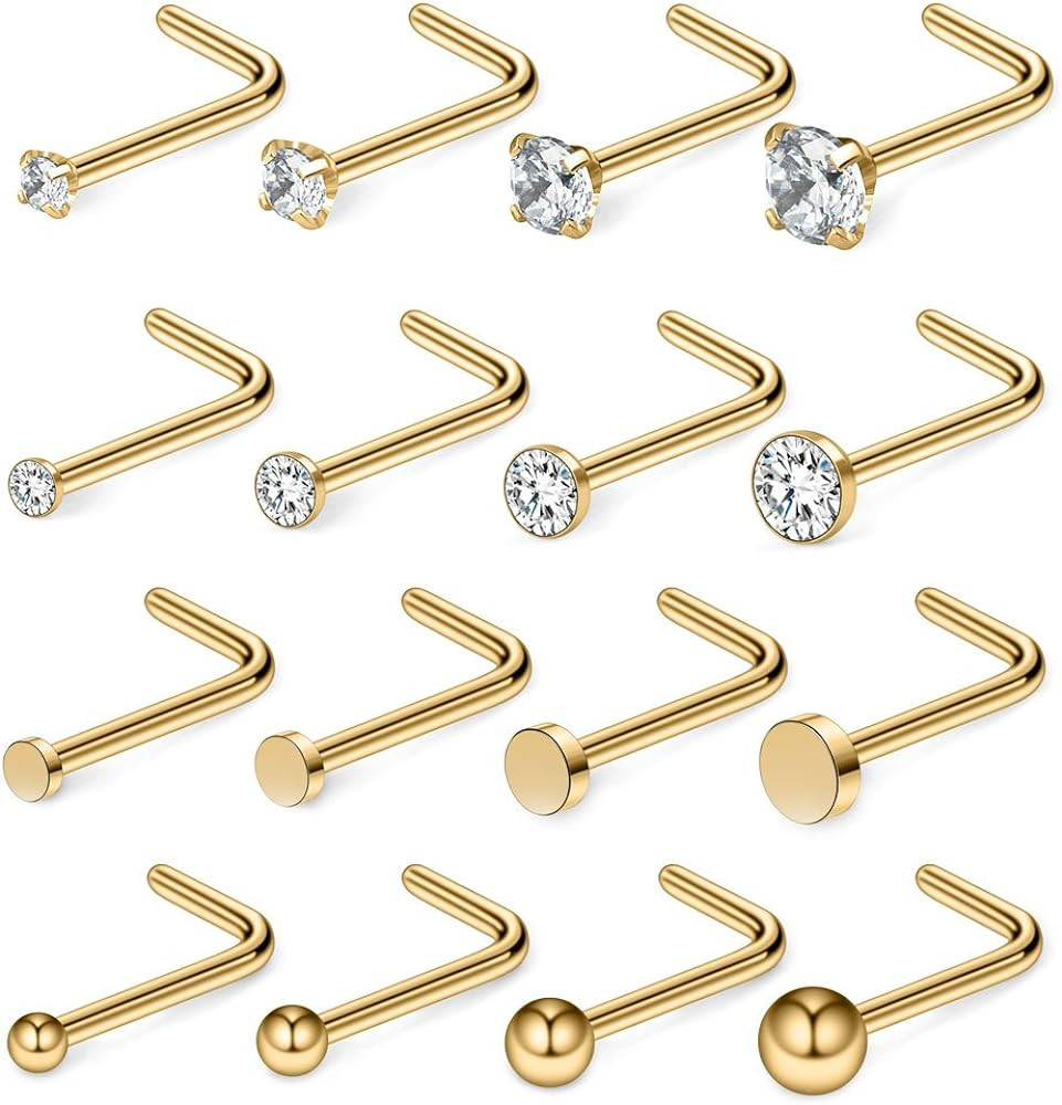 Ruifan 20G 18G Surgical Steel 1.5mm-3mm Flat Ball Clear Diamond CZ Opal Heart Nose Stud Rings L S... | Amazon (US)