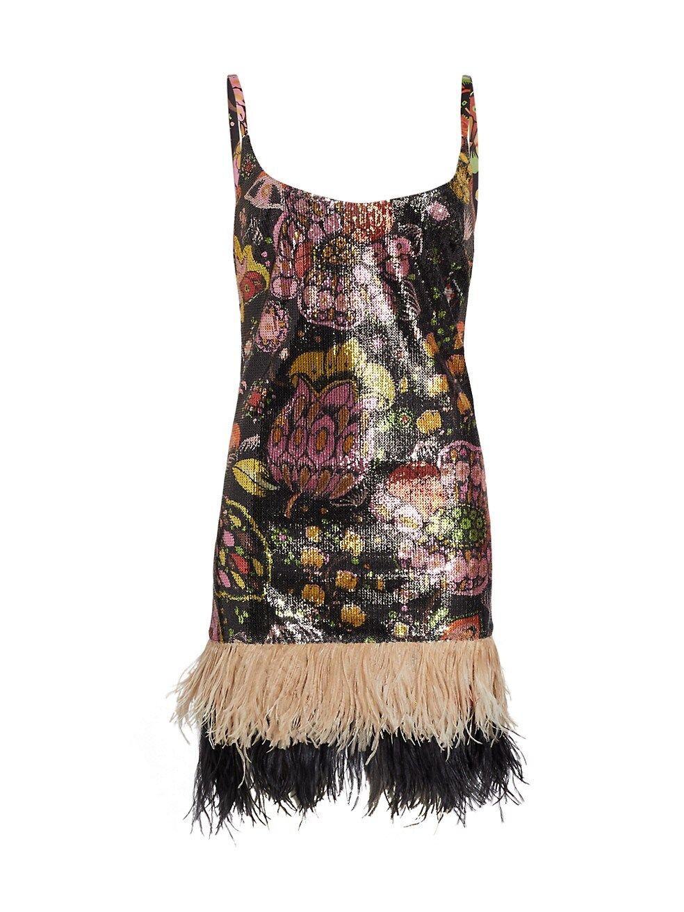 La DoubleJ Gatsby Floral Feather Trim Slipdress | Saks Fifth Avenue