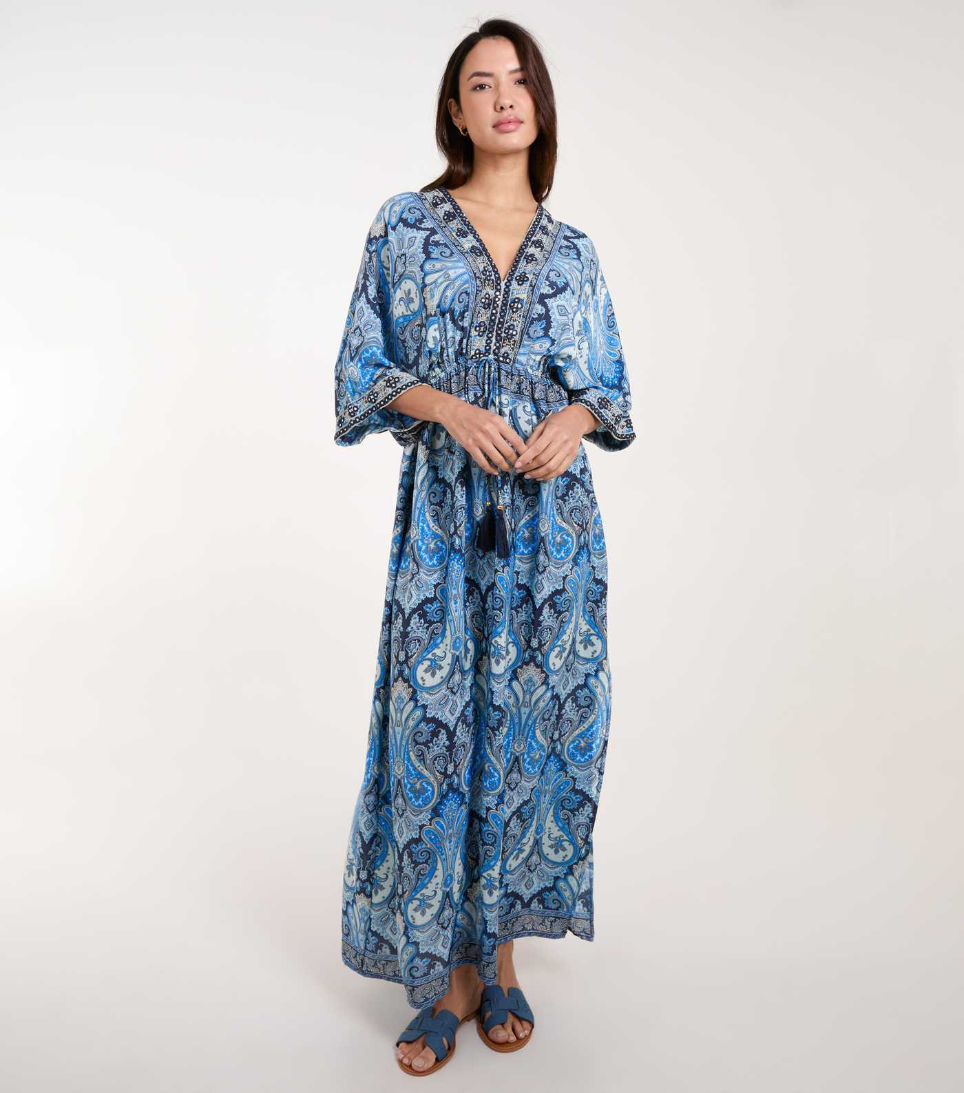 Blue Vanilla Blue Paisley Print Embroidered Kimono Maxi Dress | New Look | New Look (UK)