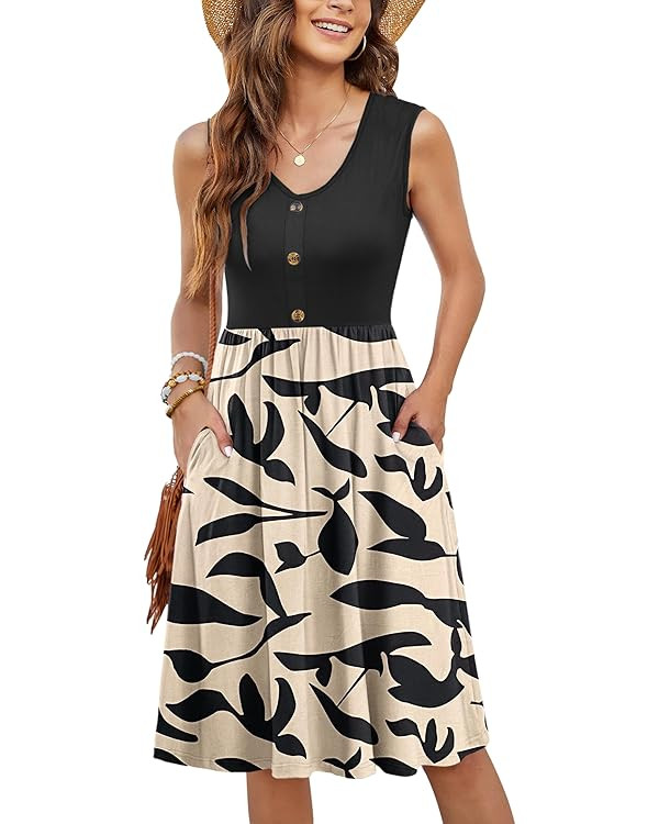MOLERANI Women Summer Dresses Sleeveless Casual Loose Swing Button Down Midi Sundress with Pocket... | Amazon (US)