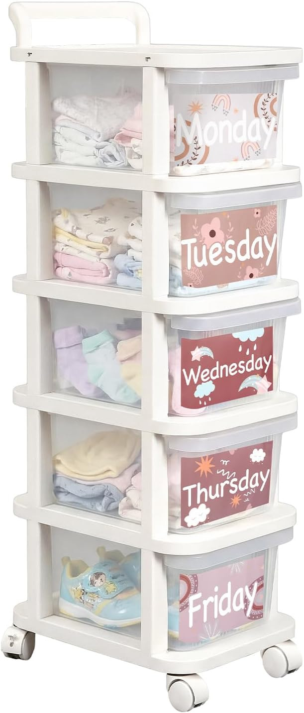 Wesiti 5 Shelf Weekly Clothes Organizer for Kids,Week,White | Amazon (US)