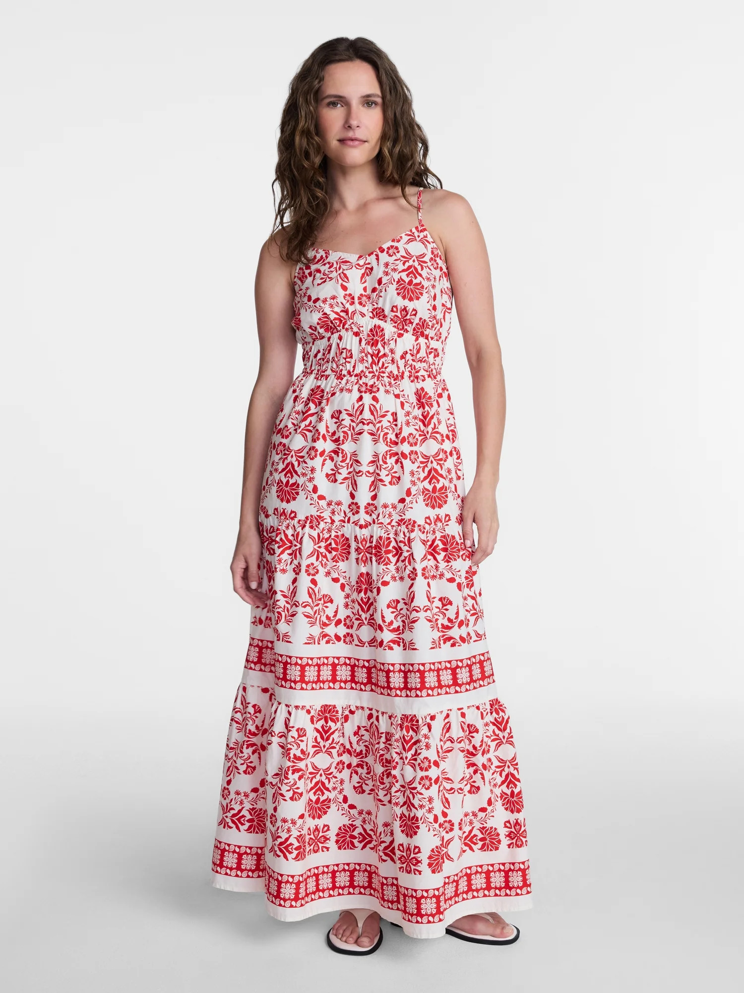 Time and Tru Women's Sleeveless Tiered Cotton Maxi Dress, Sizes XS-XXXL | Walmart (US)