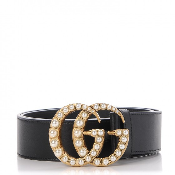 Women's Gucci Double G Wide Leather Belt Pearl Buckle 1.5 Width in Black | StockX