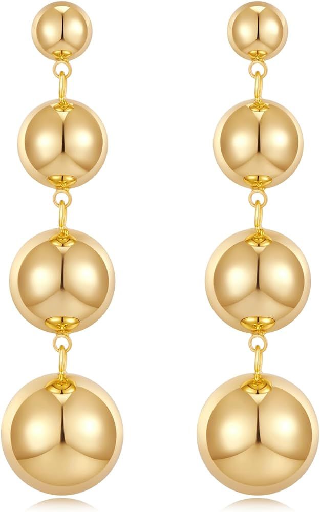 FAMARINE Gold Long Earrings Women Dangle Ball Earrings Simple Earrings | Amazon (US)