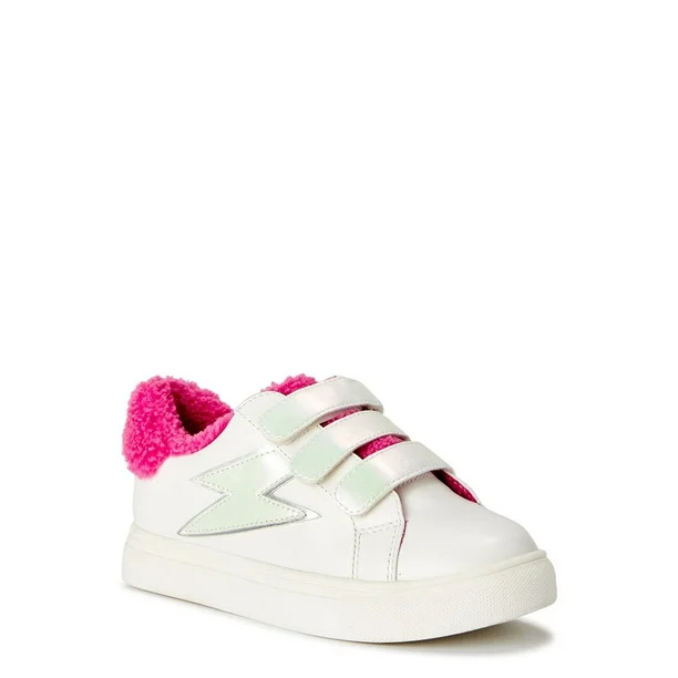 Wonder Nation Little Girl & Big Girl Lightening Bolt Fur Casual Low-Top Court Sneaker - Walmart.c... | Walmart (US)