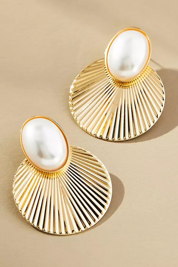 Ribbed Shell Pearl Earrings | Anthropologie (US)