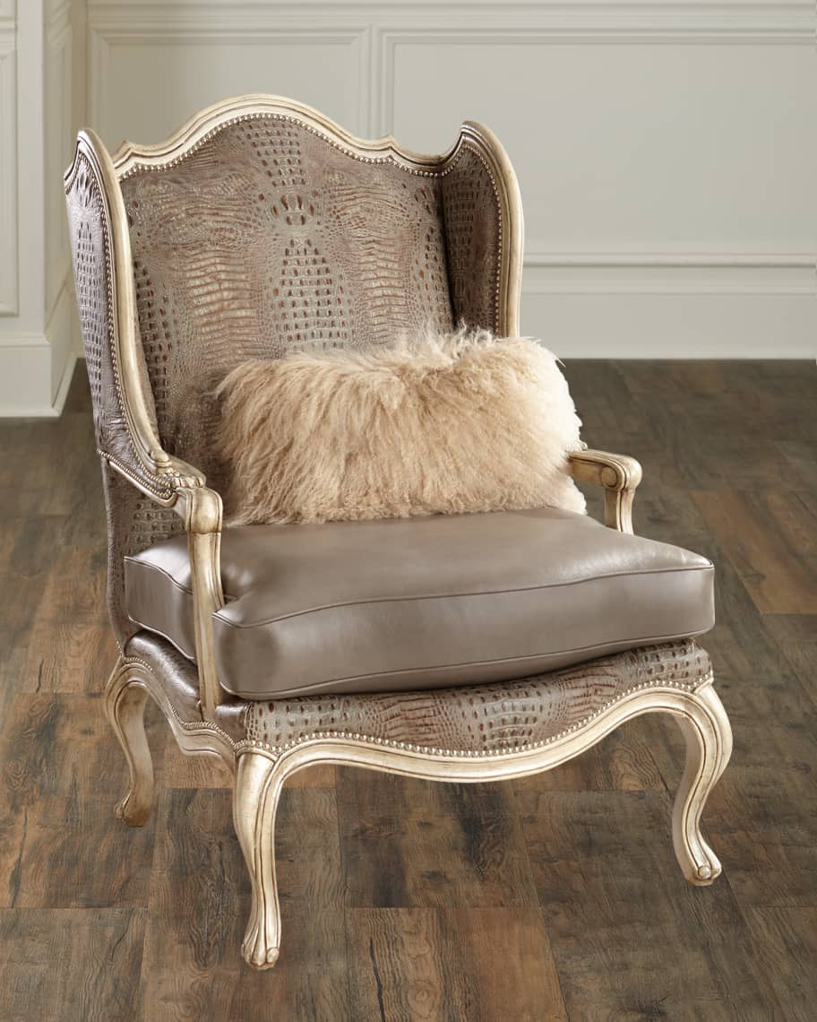 Massoud Meg Leather Wingback Chair | Neiman Marcus
