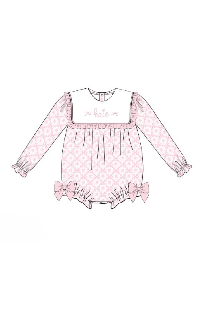 Pre-Order Pink Heart and Bow Ruffle Bubble | The Smocked Flamingo