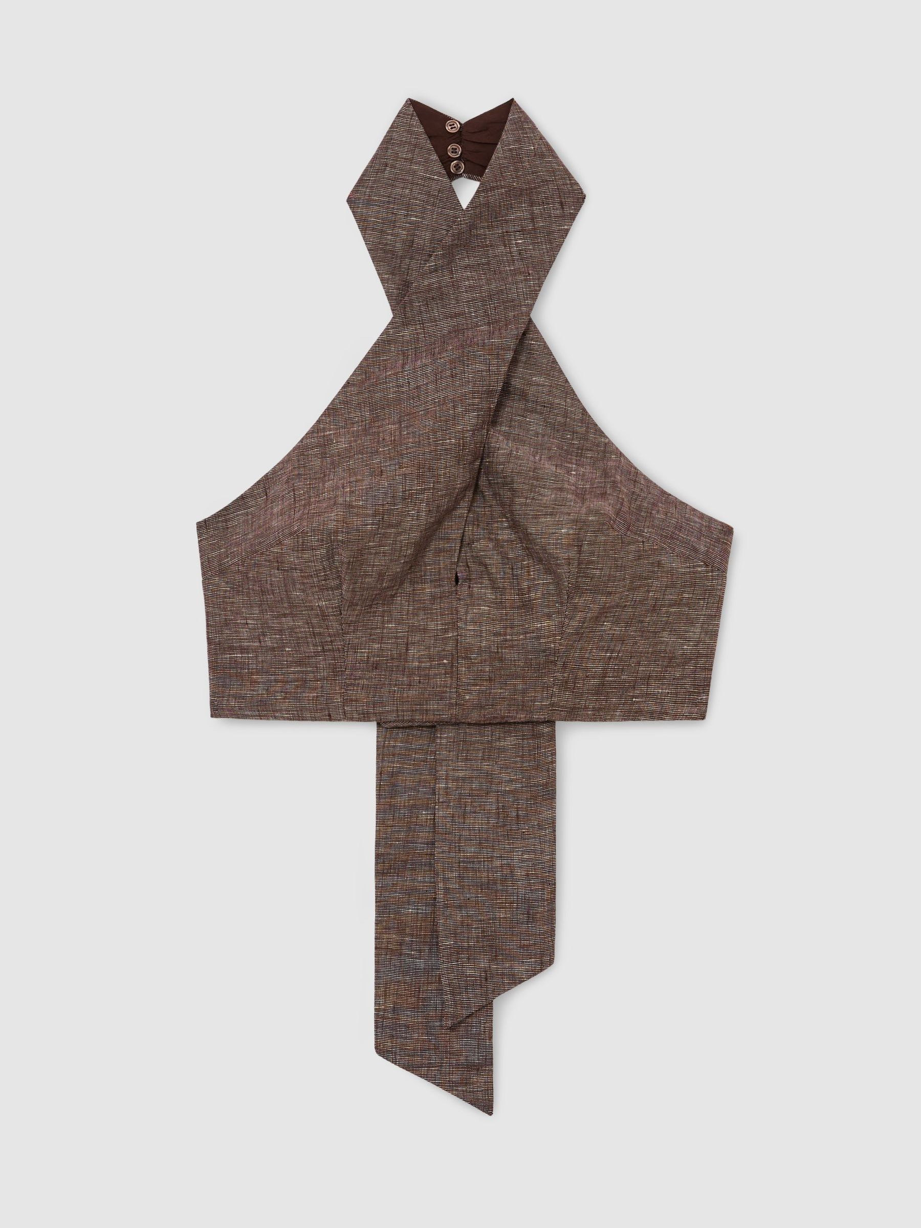 Reiss Linen Wrap-Front Halterneck Crop Top in Taupe Brown - REISS | Reiss UK