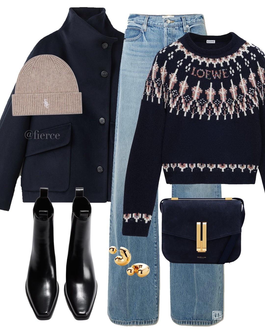 Fair isle jumper navy wool jacket ankle boots navy cross body bag taupe beige beanie hat casual ski holiday festive Christmas jumper outfit 

#LTKeurope #LTKwinter #LTKuk