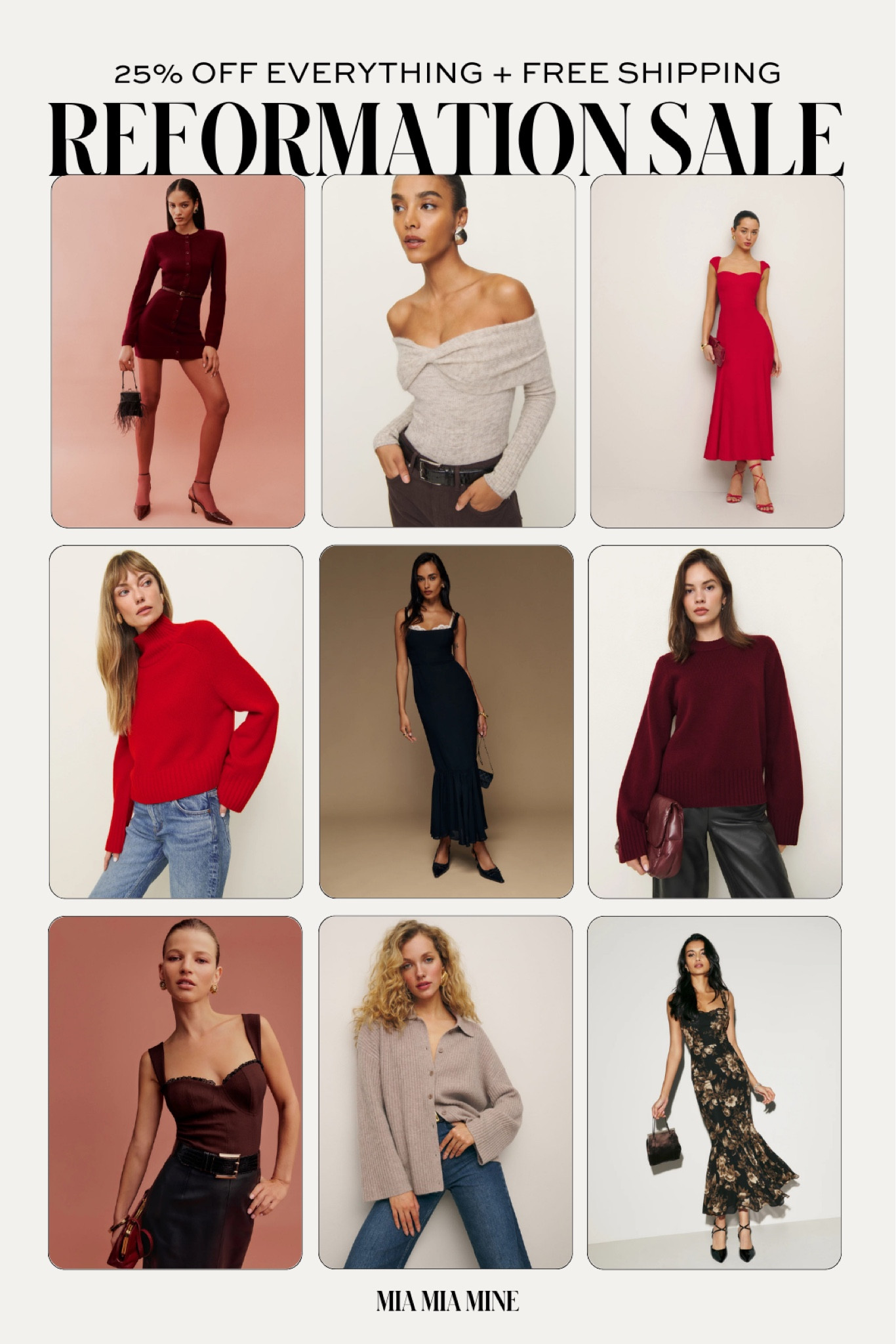 Reformation Black Friday sale
Take 25% off site wide plus free shipping
Holiday dresses on sale, holiday sweaters on sale, wedding guest dresses on sale 

#LTKCyberWeek #LTKSaleAlert #LTKHoliday