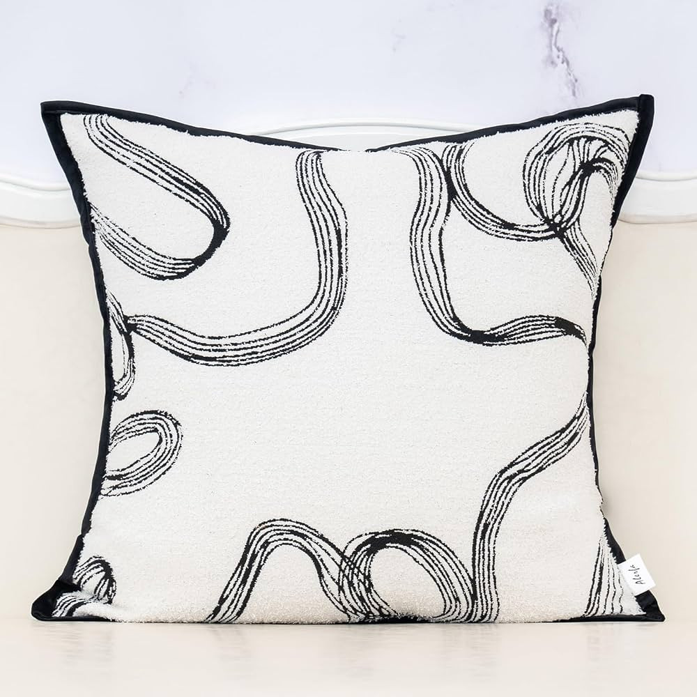 Alerfa Black White Geometric Throw Pillow Cover 18 x 18 Inch Chenille Sqaure Luxury Decorative Ac... | Amazon (US)