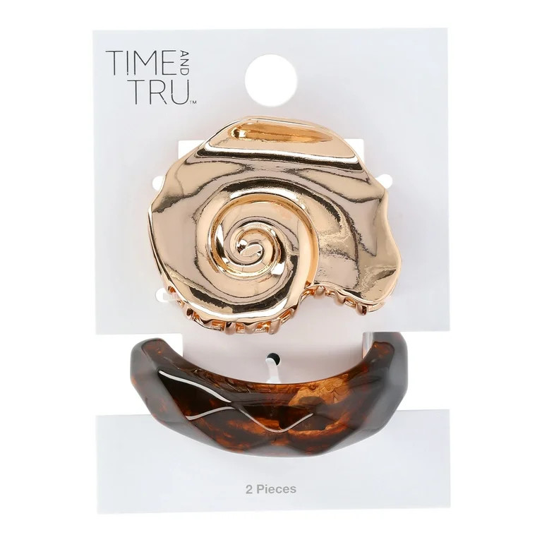 Time and Tru Women's Shell Claw Clip and Hair Cuff Set, 2-Piece | Walmart (US)
