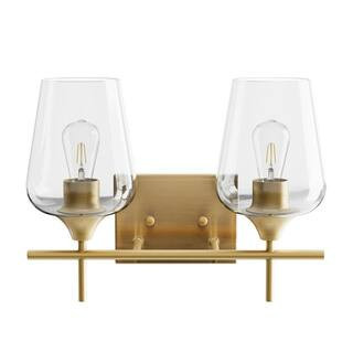 2-Light Antique Brass Wall Sconce Vanity Lights with Glass Shade | The Home Depot
