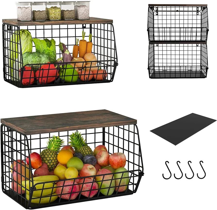 Amazon.com - LUUDTAI Hanging Fruit Basket, Stackable Wall Mounted Fruit Baskets, Hanging Wire Bas... | Amazon (US)