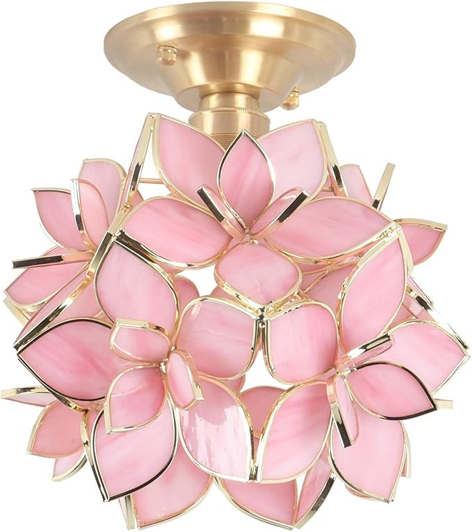 Bieye L10923 Flower Petals Tiffany Style Stained Glass Close to Ceiling Light for Home Decor (Pin... | Amazon (US)