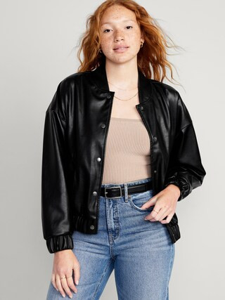 Faux-Leather Bomber Jacket for Women | Old Navy (CA)