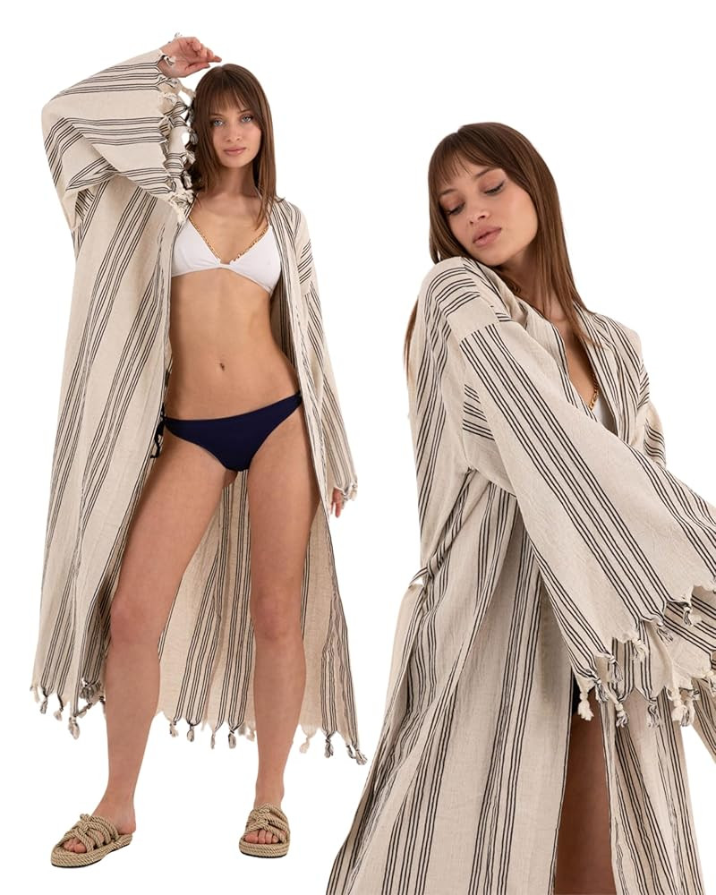 Linen Kimono for Women – Boho Beach Wear Kaftan - Long Vintage Robe - Turkish Handmade Festival... | Amazon (US)