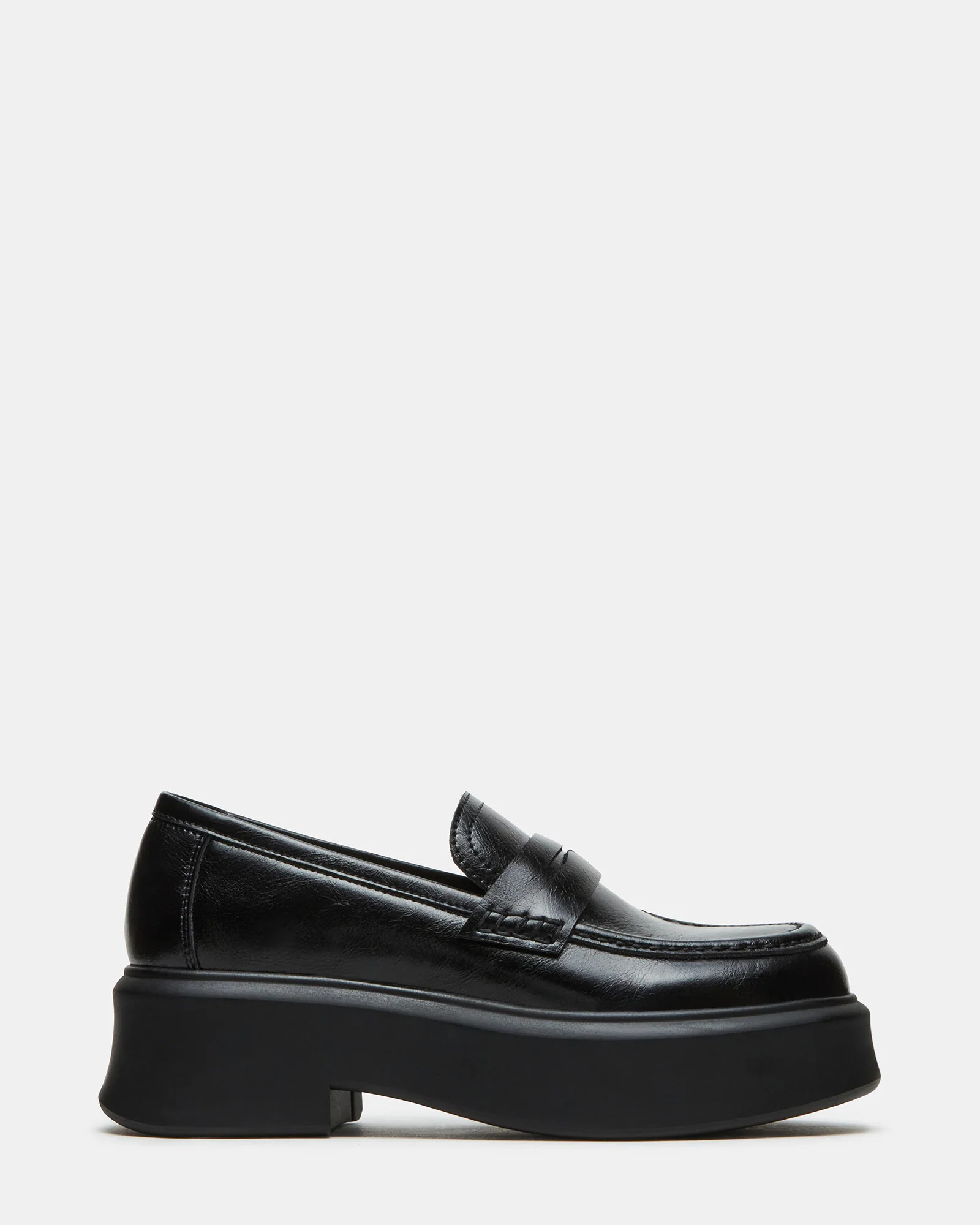 JUBAL Black Leather Platform Lug Loafer | Women's Loafers | Steve Madden (US)